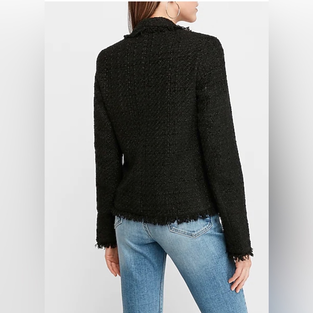 Express Button Front Boucle Blazer Color Black Si… - image 2